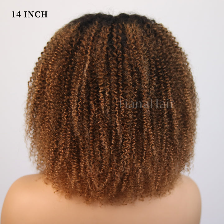 Afro Kinky Curly Ombre Chestnut Brown 6x4 Pre-Everyhthing & Transparent Lace Wear Go Glueless Wig