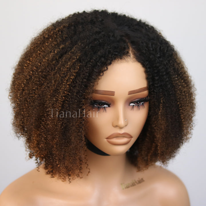 Afro Kinky Curly Ombre Coffee Highlights 6x4 Pre-Everyhthing & Transparent Lace Wear Go Glueless Wig