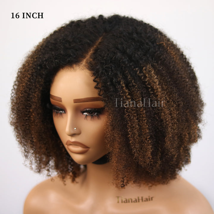 Afro Kinky Curly Ombre Coffee Highlights 6x4 Pre-Everyhthing & Transparent Lace Wear Go Glueless Wig