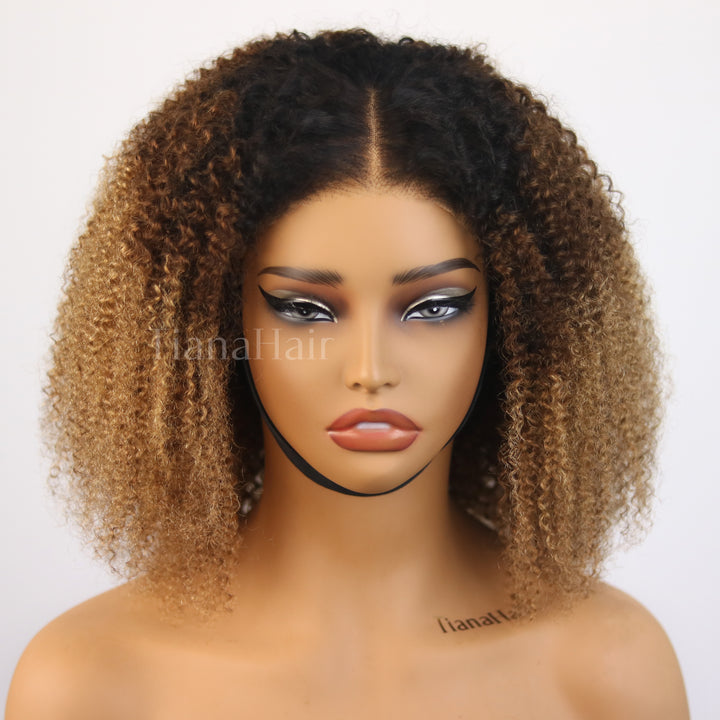 6x4 Transparent Lace Afro Kinky Curly Ombre Blonde Pre-Everyhthing Wear Go Glueless Wig