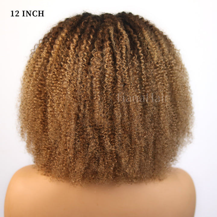 6x4 Transparent Lace Afro Kinky Curly Ombre Blonde Pre-Everyhthing Wear Go Glueless Wig