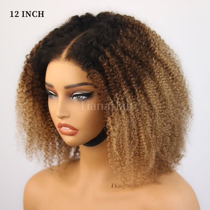 6x4 Transparent Lace Afro Kinky Curly Ombre Blonde Pre-Everyhthing Wear Go Glueless Wig