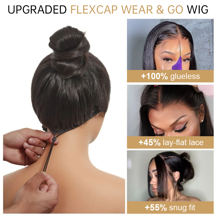 FlexCap Wear & Go Brown Highlight Afro Kinky Curly 7x5 Pre-Everything & Transparent Lace Flexi-Fit Invisi Drawstring Cap Glueless Wig