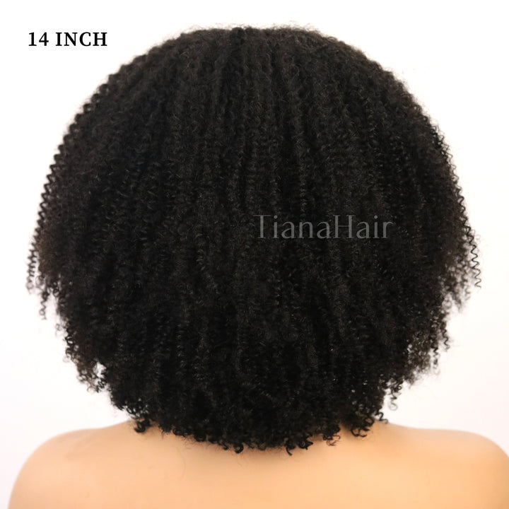 V-Teil, natürliches Schwarz, Afro-Locken, ohne Kleber, 180 % Dichte, 100 % Echthaar