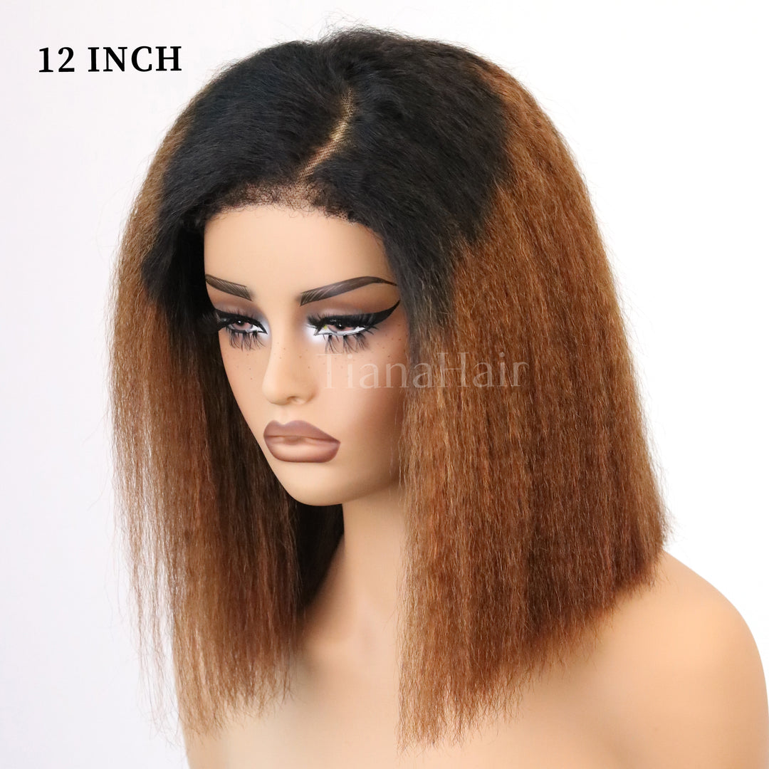 Ombre Brown Kinky Straight Bob 4X4 Lace With Kinky Edges Glueless Wig