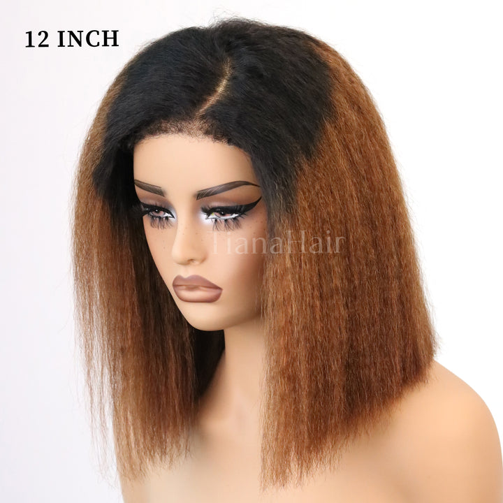 Ombre Brown Kinky Straight Bob 4X4 Lace With Kinky Edges Glueless Wig