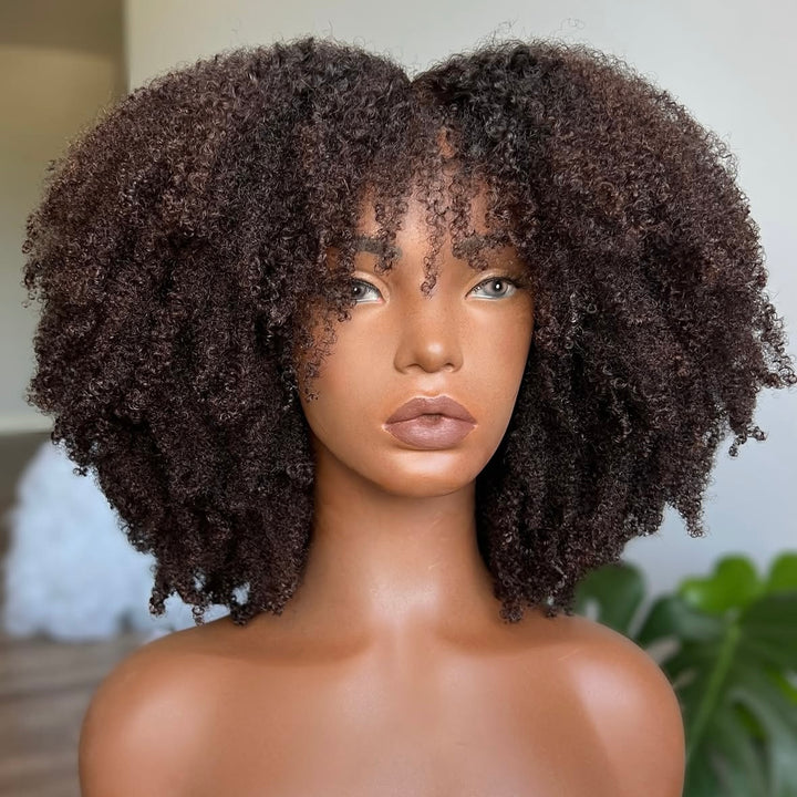 4x4/7x5 Lace Chestnut Muse Afro Coily Wig with Bangs Pre-Everything Wear Go Glueless Wig