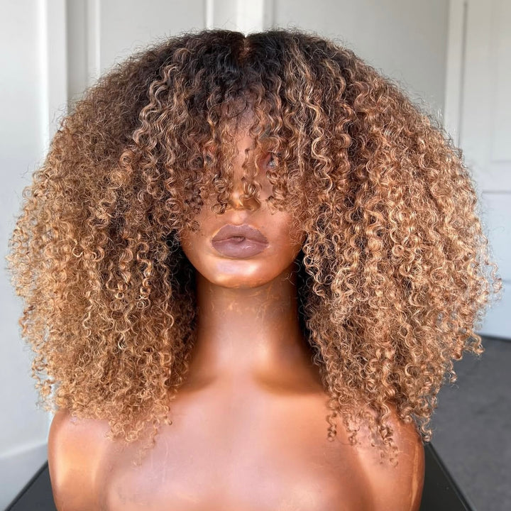 4x4/7x5 Lace Honey Drip Afro Curly with Layered Bangs Pre-Everything Wear Go Glueless  Wig