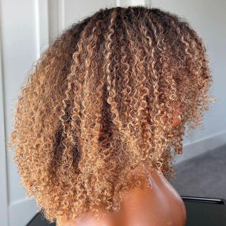 4x4/7x5 Lace Honey Drip Afro Curly with Layered Bangs Pre-Everything Wear Go Glueless  Wig