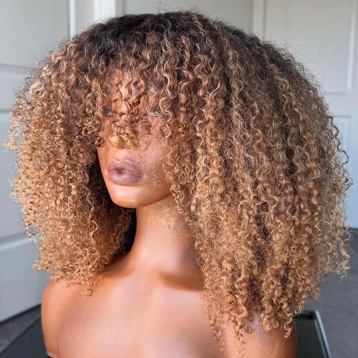 4x4/7x5 Lace Honey Drip Afro Curly with Layered Bangs Pre-Everything Wear Go Glueless  Wig