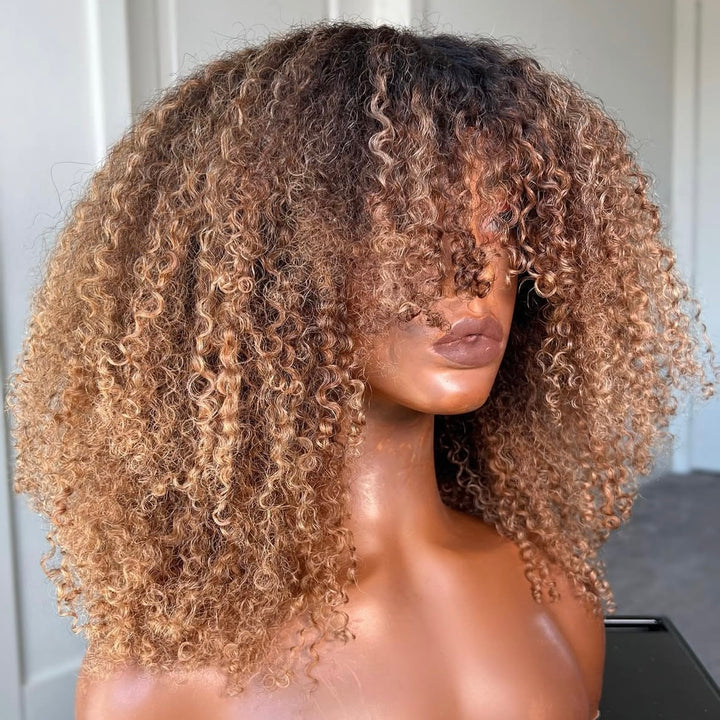 4x4/7x5 Lace Honey Drip Afro Curly with Layered Bangs Pre-Everything Wear Go Glueless  Wig