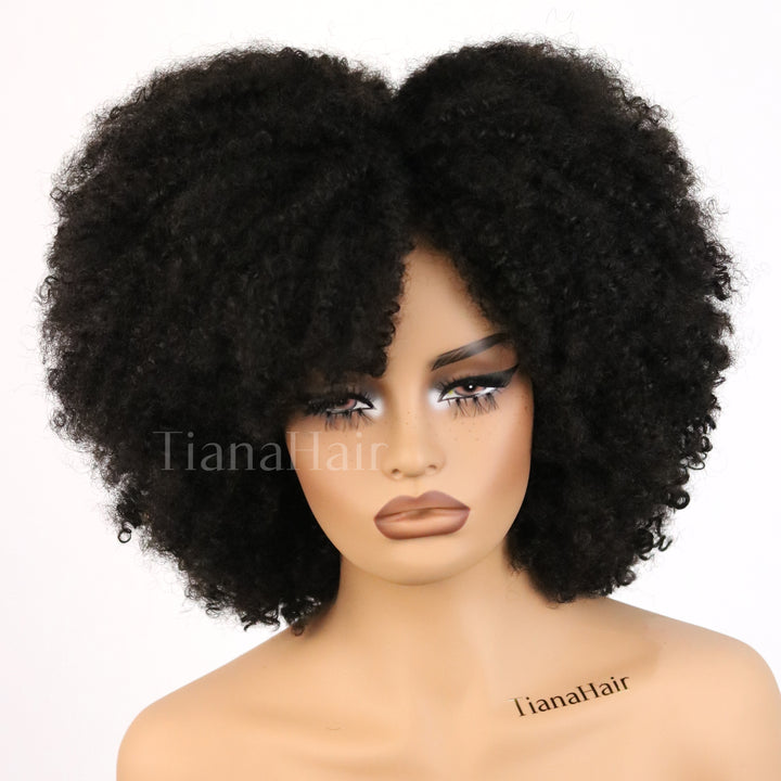 Kinky Curly Glueless No Lace Stirnband Lange Perücke 100 % Echthaar