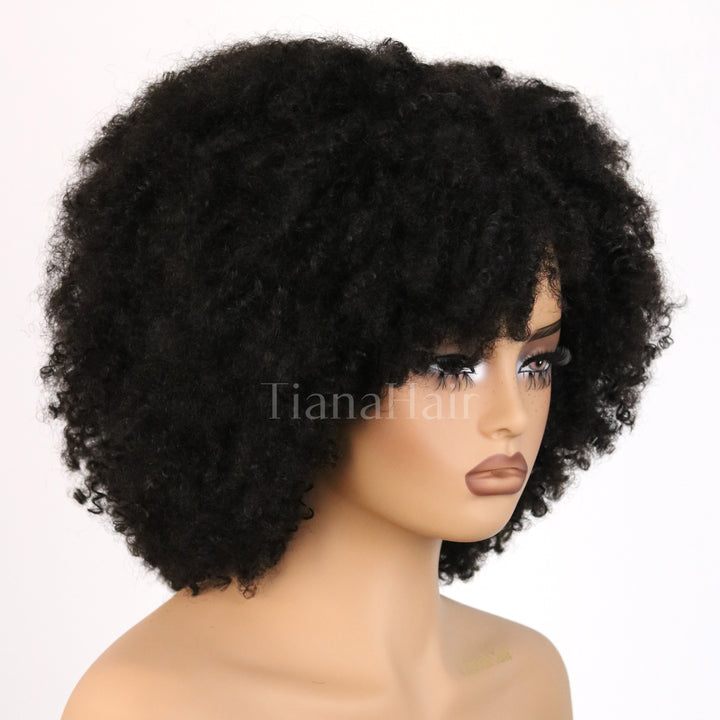 Kinky Curly Glueless No Lace Stirnband Lange Perücke 100 % Echthaar