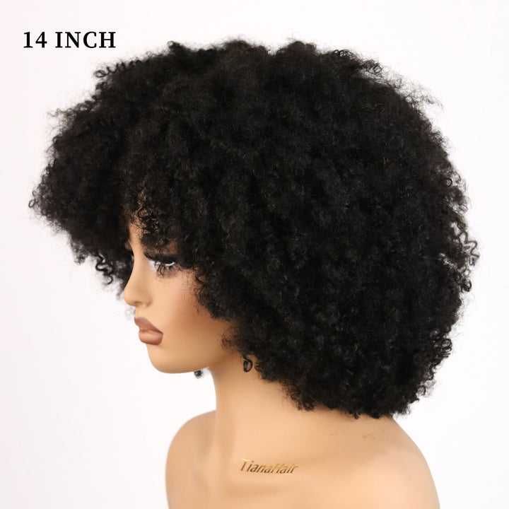 Kinky Curly Glueless No Lace Stirnband Lange Perücke 100 % Echthaar