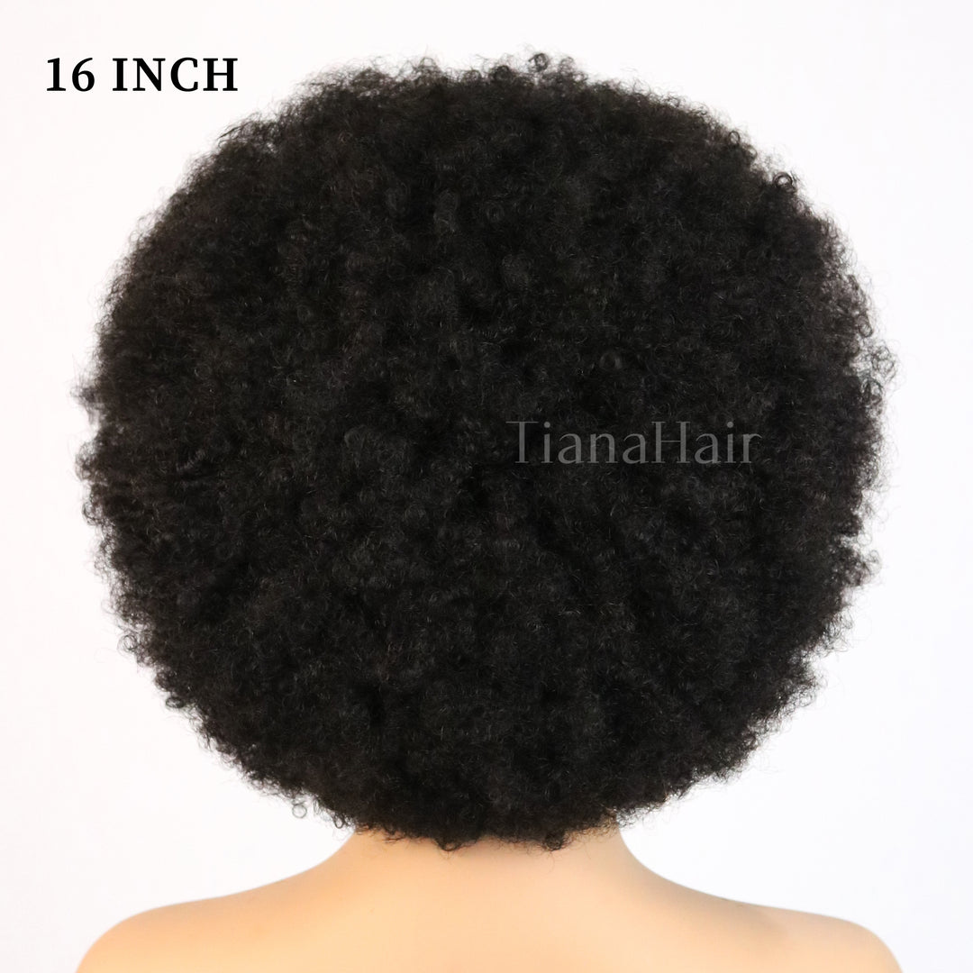 Afro Curly Bangs Wig Short Bob Fluffy Full Machine Made 100% Human Hair Wig