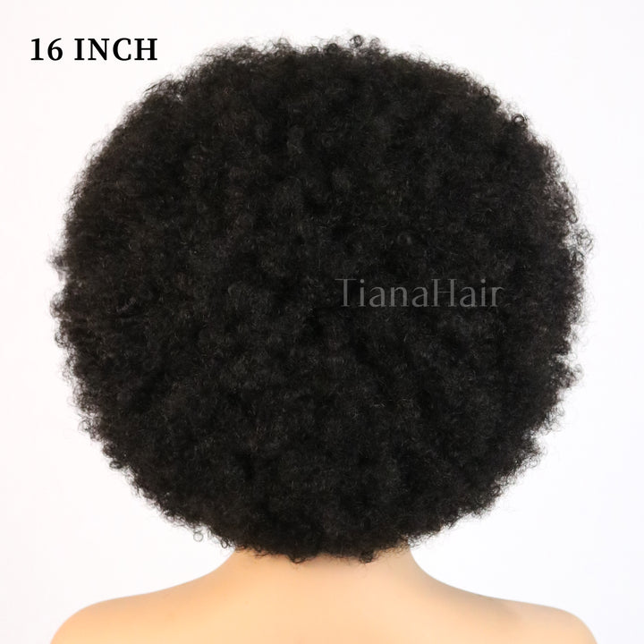 Afro Curly Bangs Wig Short Bob Fluffy Full Machine Made 100% Human Hair Wig