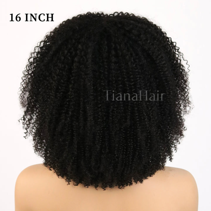 Bouncy Jerry Curl Throw On & Go Afro Curly Glueless Short Curly Wig with Bangs