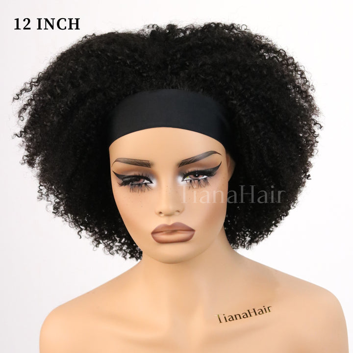 Kinky Curly Glueless No Lace Stirnband Lange Perücke 100 % Echthaar