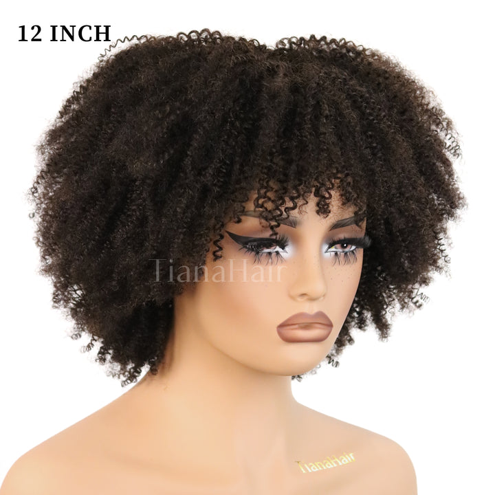 Classic Medium Brown Afro Curly Wig with Bangs Beginner Friendly