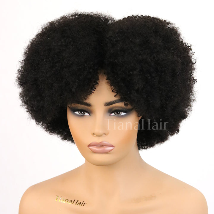 Kinky Curly Glueless No Lace Stirnband Lange Perücke 100 % Echthaar
