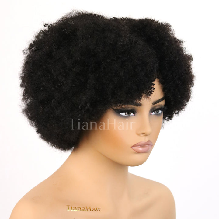Kinky Curly Glueless No Lace Stirnband Lange Perücke 100 % Echthaar
