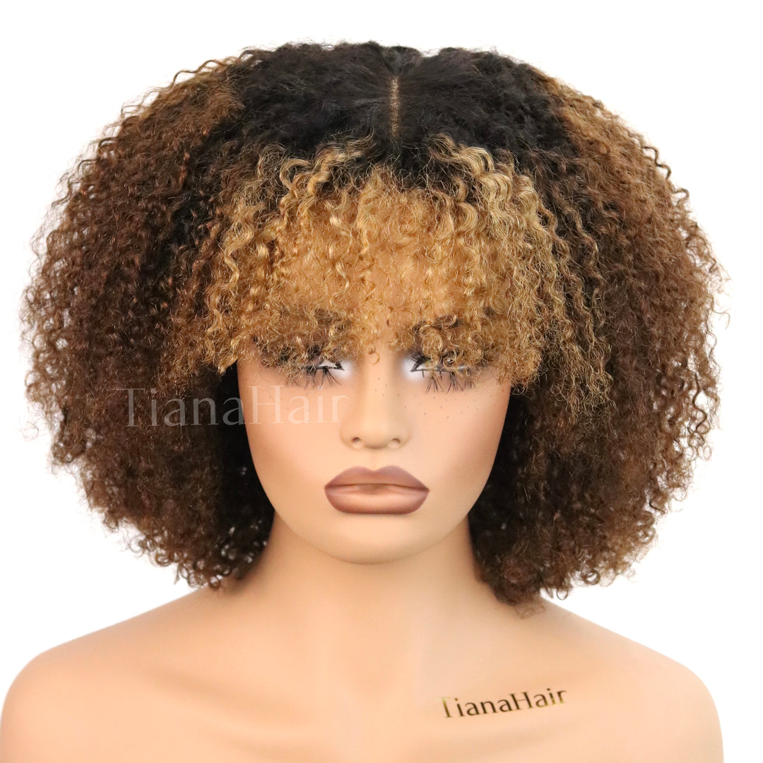 4x4/7x5 Lace Caramel Pop Afro Curly Wig with Bangs Pre-Everything Wear Go Glueless Wig