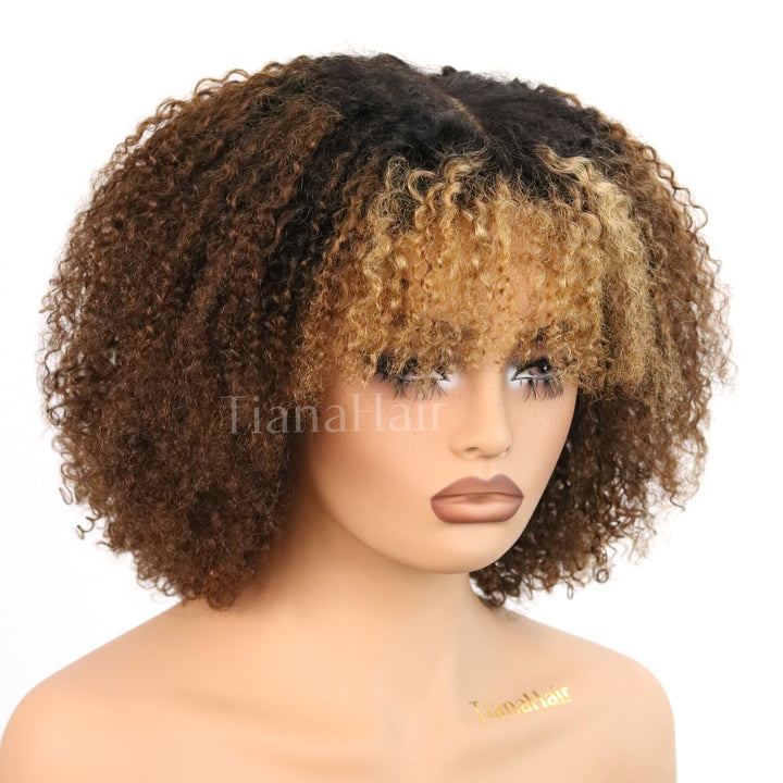 4x4/7x5 Lace Caramel Pop Afro Curly Wig with Bangs Pre-Everything Wear Go Glueless Wig