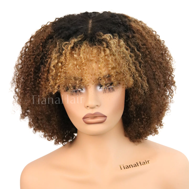 4x4/7x5 Lace Caramel Pop Afro Curly Wig with Bangs Pre-Everything Wear Go Glueless Wig