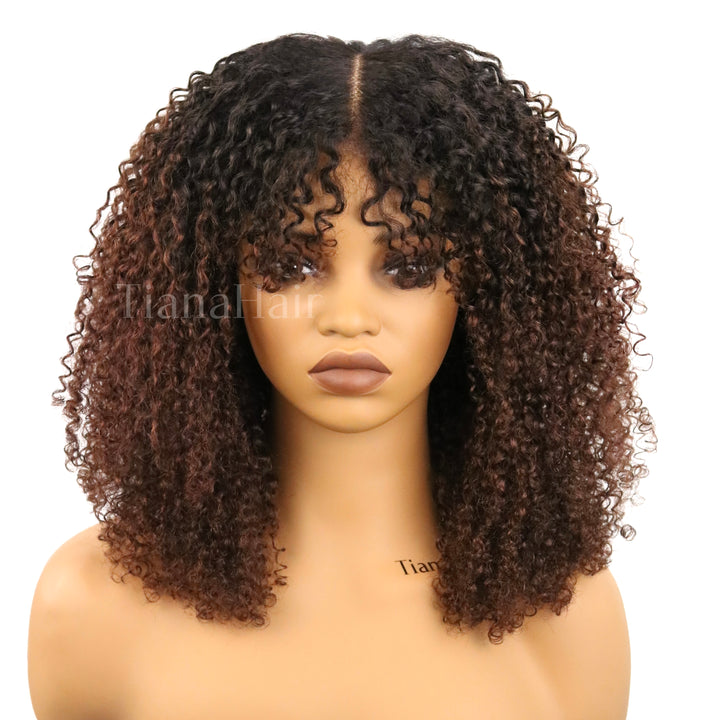 4x4/7x5 Lace Ombre Chocolate Brown Afro Kinky Coily Layered Cut Glueless Wig