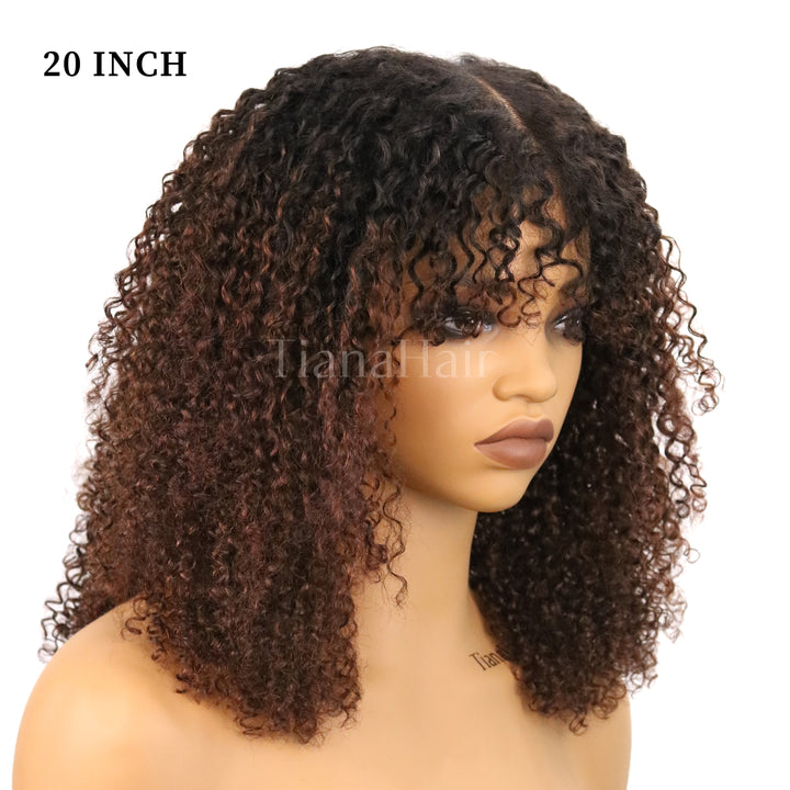 4x4/7x5 Lace Ombre Chocolate Brown Afro Kinky Coily Layered Cut Glueless Wig