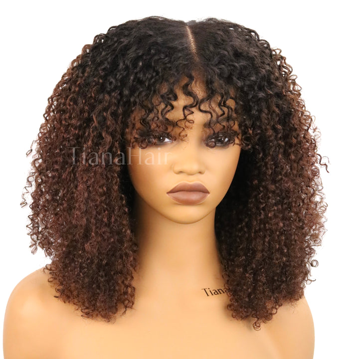 4x4/7x5 Lace Ombre Chocolate Brown Afro Kinky Coily Layered Cut Glueless Wig