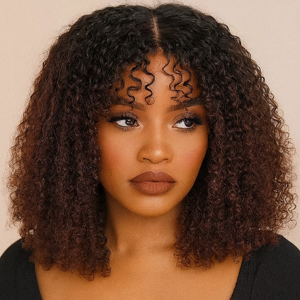 4x4/7x5 Lace Ombre Chocolate Brown Afro Kinky Coily Layered Cut Glueless Wig
