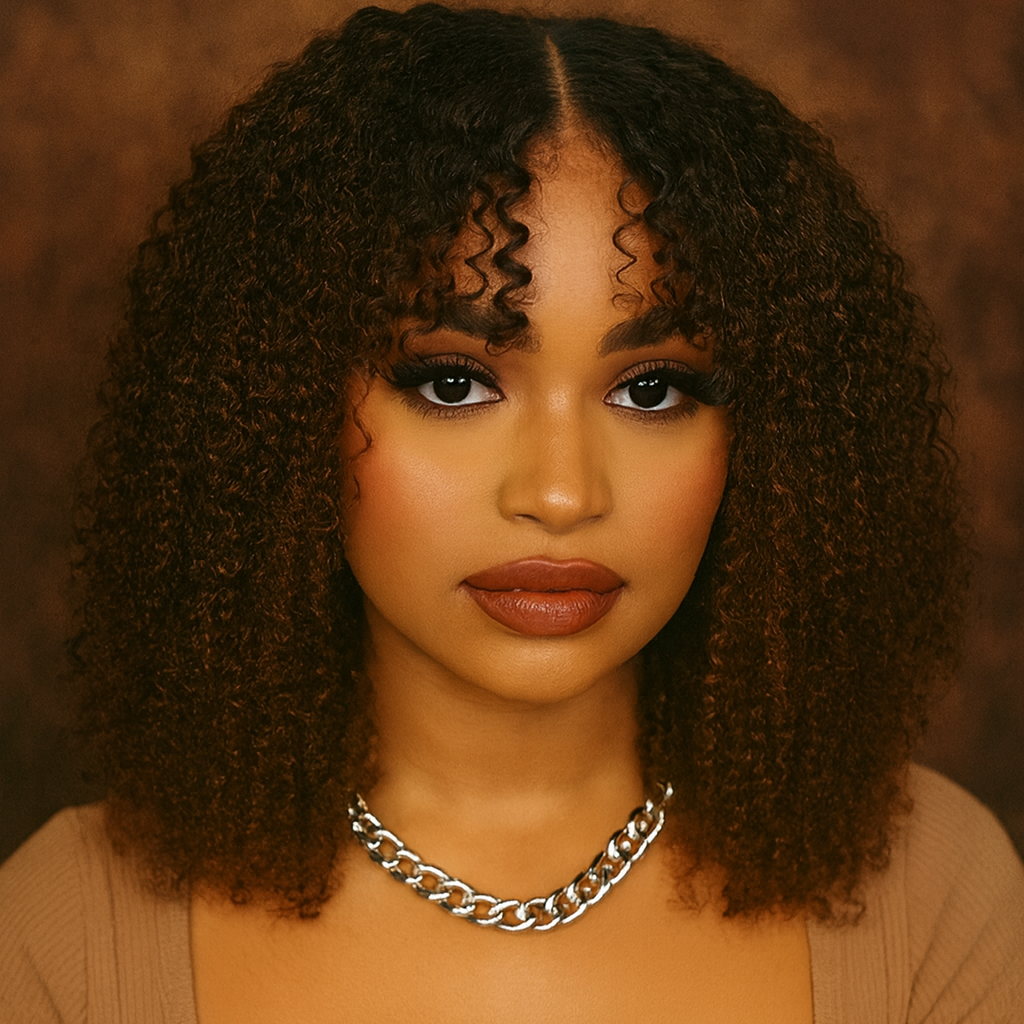 4x4/7x5 Lace Ombre Chocolate Brown Afro Kinky Coily Layered Cut Glueless Wig