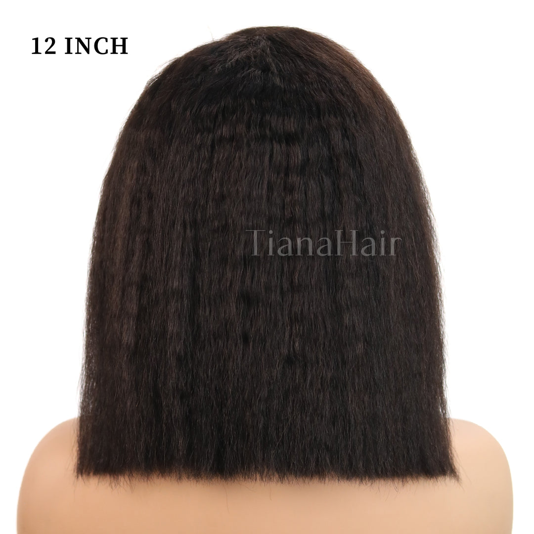 4x4 Lace Kinky Straight With 4C Hairline C Part Glueless Wig 100% Human Hair