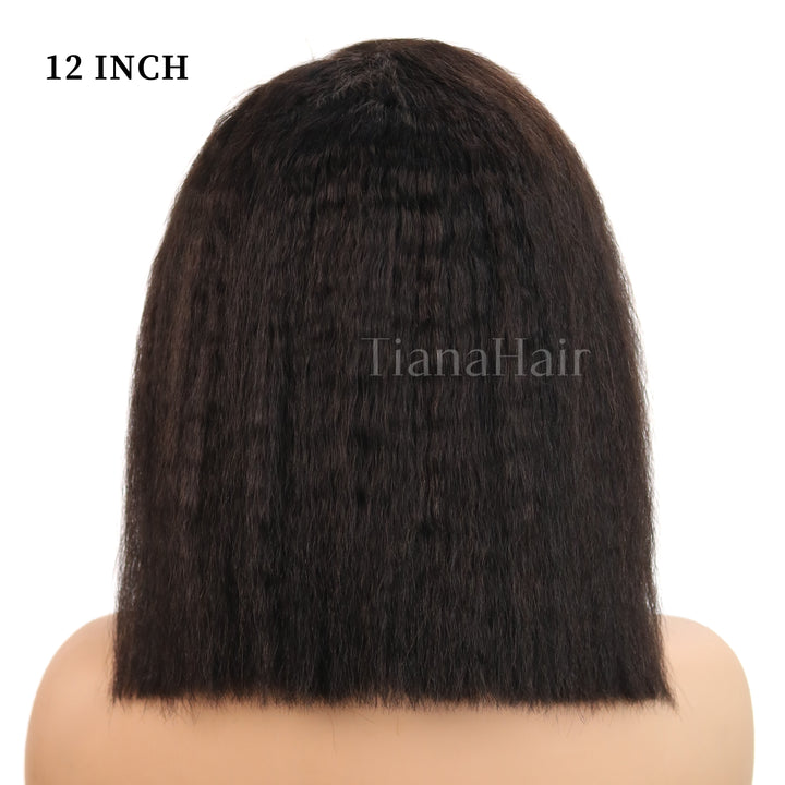 4x4 Lace Kinky Straight With 4C Hairline C Part Glueless Wig 100% Human Hair