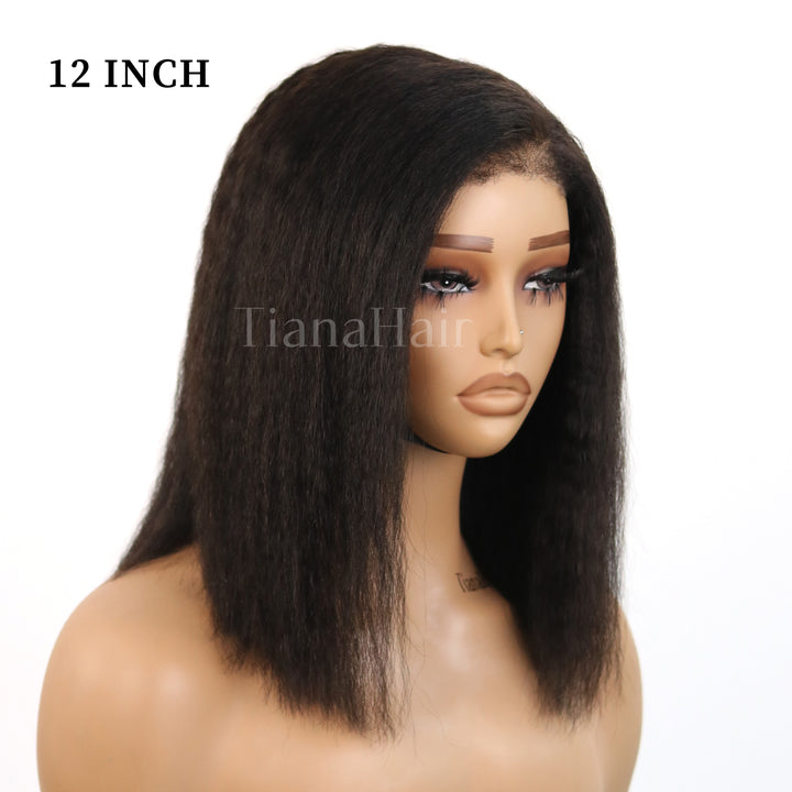 4x4 Lace Kinky Straight With 4C Hairline C Part Glueless Wig 100% Human Hair