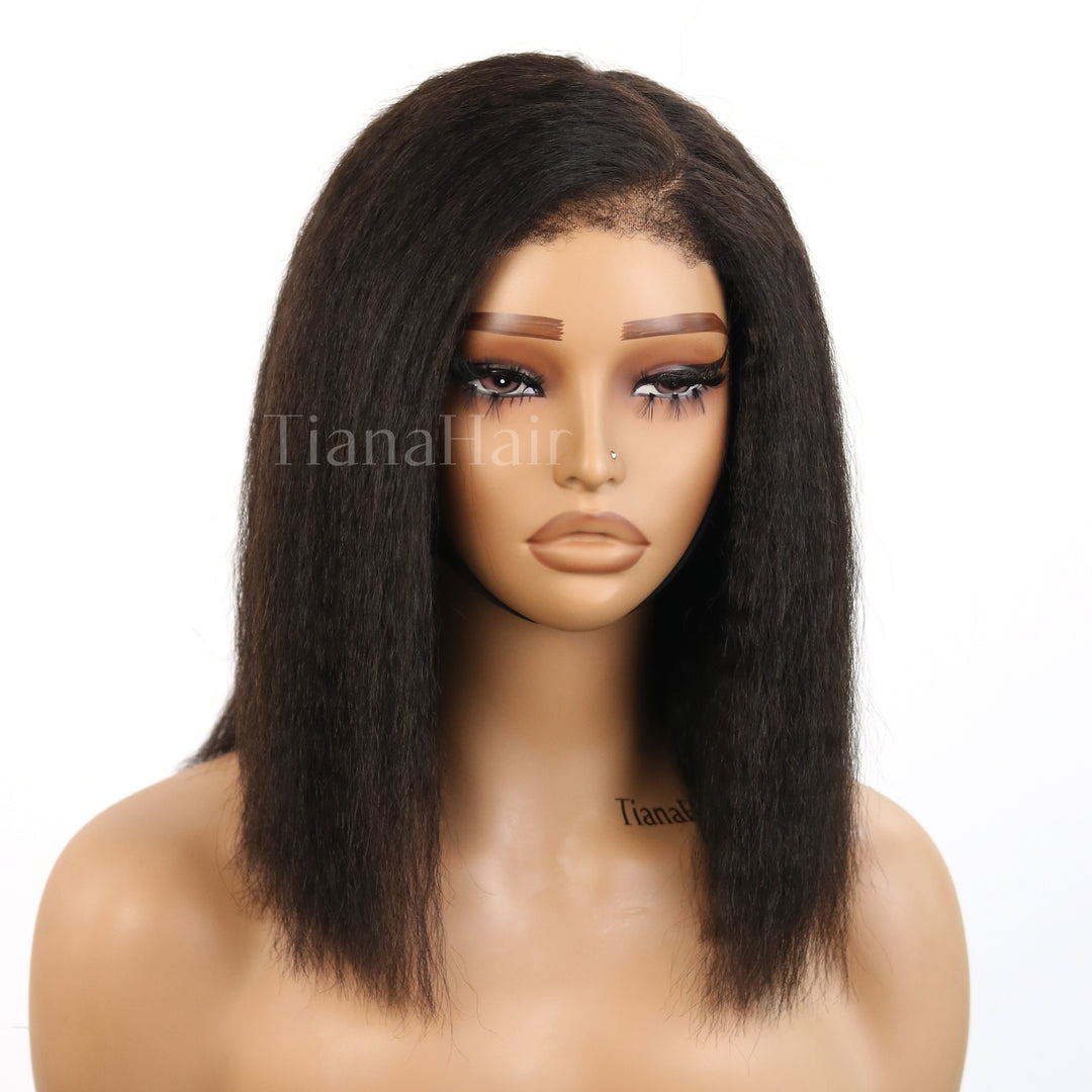 4x4 Lace Kinky Straight With 4C Hairline C Part Glueless Wig 100% Human Hair