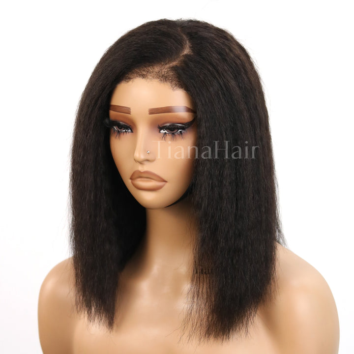 4x4 Lace Kinky Straight With 4C Hairline C Part Glueless Wig 100% Human Hair