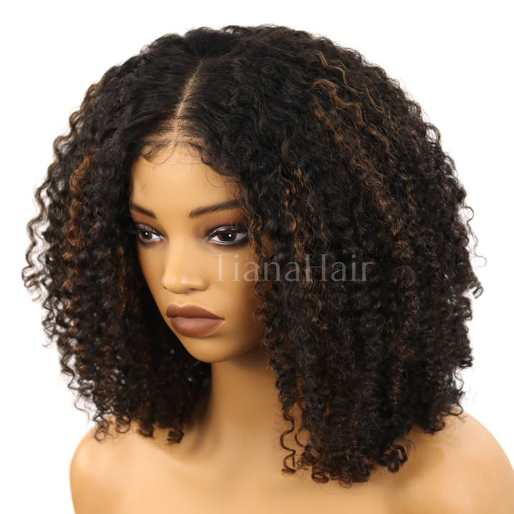 4x4/7x5 Lace Highlights Balayage Layer Cut 4C Edges Hairline Coily Curly Short Bob Glueless Wig Human Hair