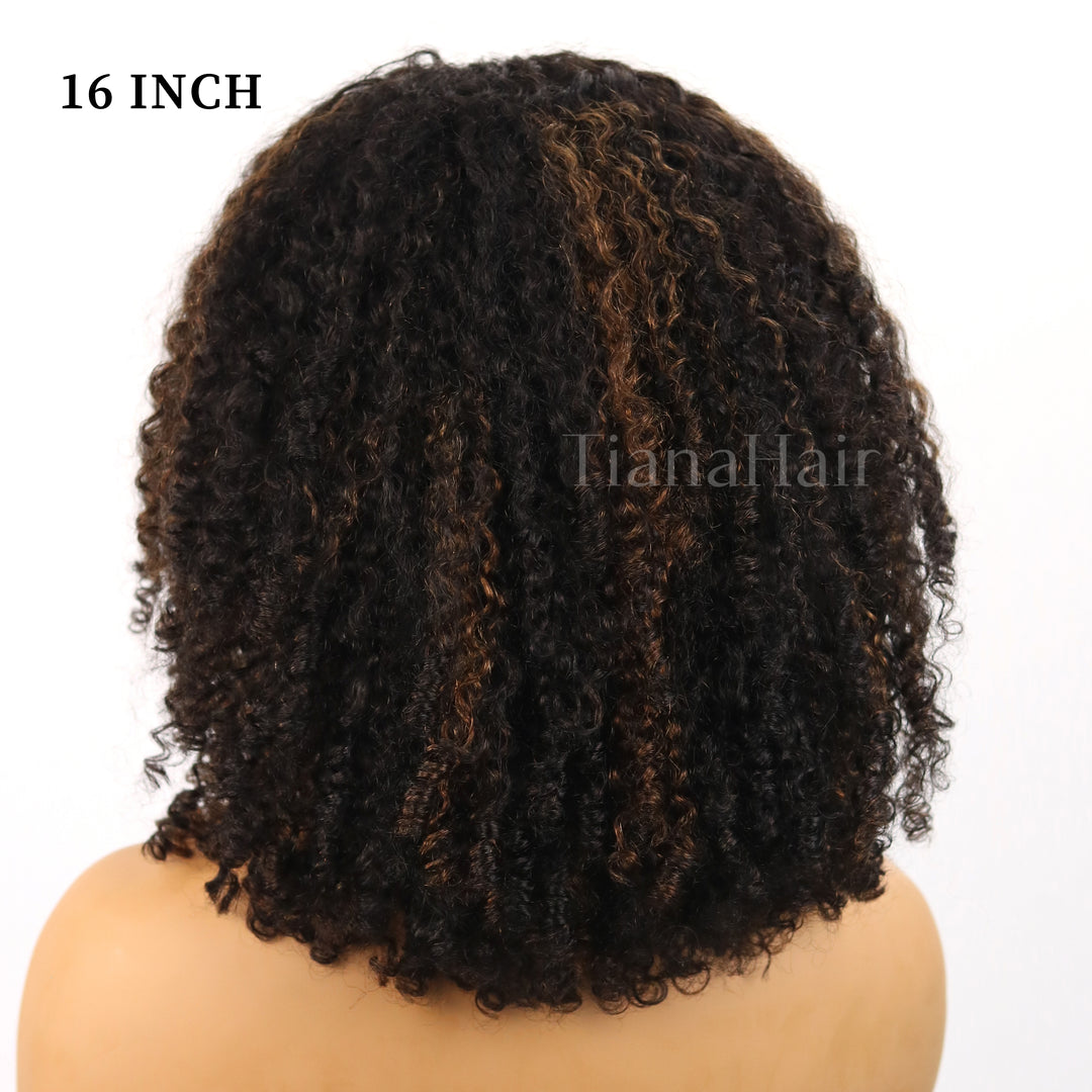 4x4/7x5 Lace Highlights Balayage Layer Cut 4C Edges Hairline Coily Curly Short Bob Glueless Wig Human Hair