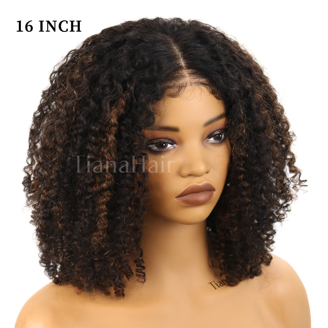 4x4/7x5 Lace Highlights Balayage Layer Cut 4C Edges Hairline Coily Curly Short Bob Glueless Wig Human Hair