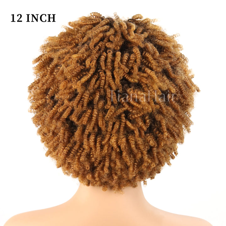 No Lace Put on & Go Honey Blonde Highlights Afro Kinky Coily Glueless Bob Wig With Bangs