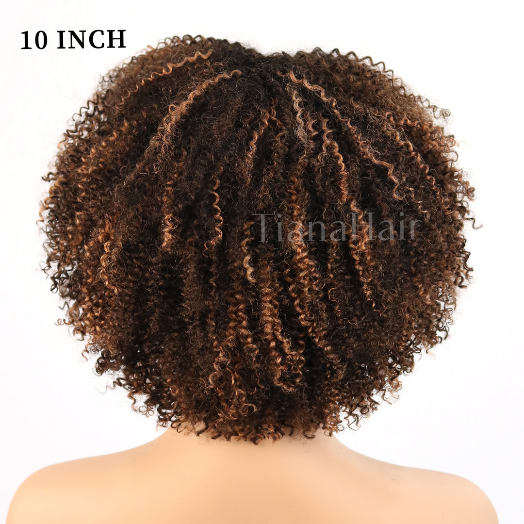 No Lace Cinnamon Dusk Afro Curly with Bangs Wig 100% Human Hair