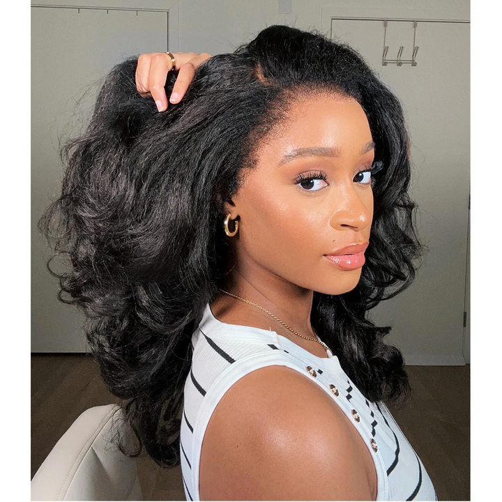 4x4/7x5 Lace Side Part Wavy With Kinky Edges Wig 100% Human Hair