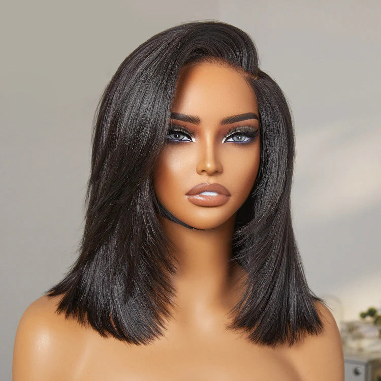 Layered Cut Yaki Straight Left C Part Glueless Minimalist 6x4 Lace Bob Wig Ready to Go