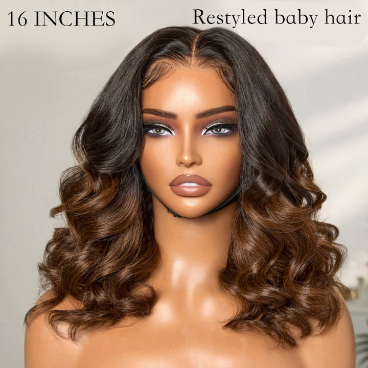 Super Natural Hairline Ombre Brown Loose Body Wave Glueless 6x4 Lace Wig