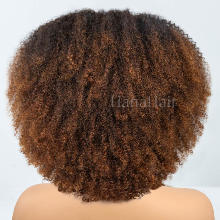 Afro Kinky Curly Ombre Honey Blonde Glueless No Lace Wig 100% Human Hair