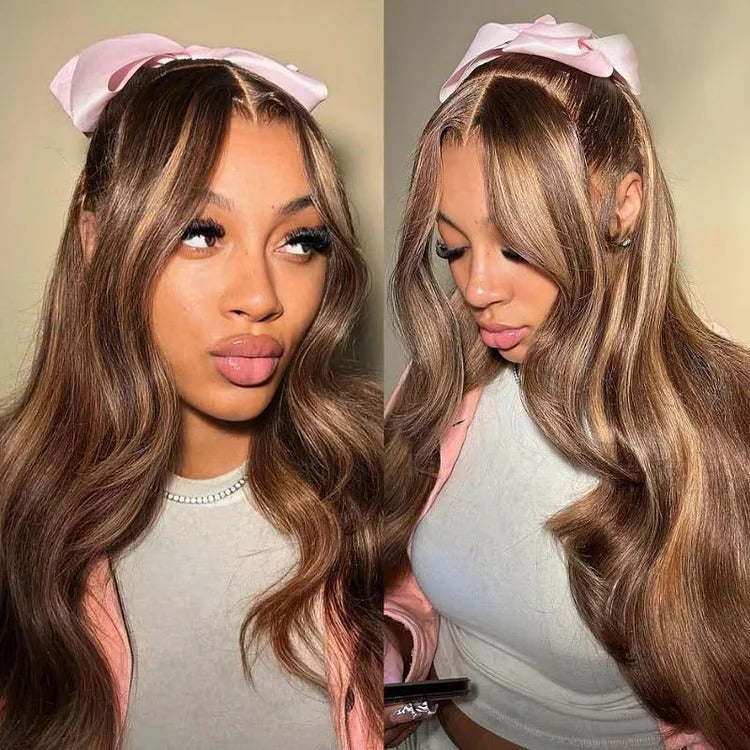 TianaHair Wear Go 6x4 Highlight Brown Wigs Body Wave Pre-plucked Glueless Lace Wigs.