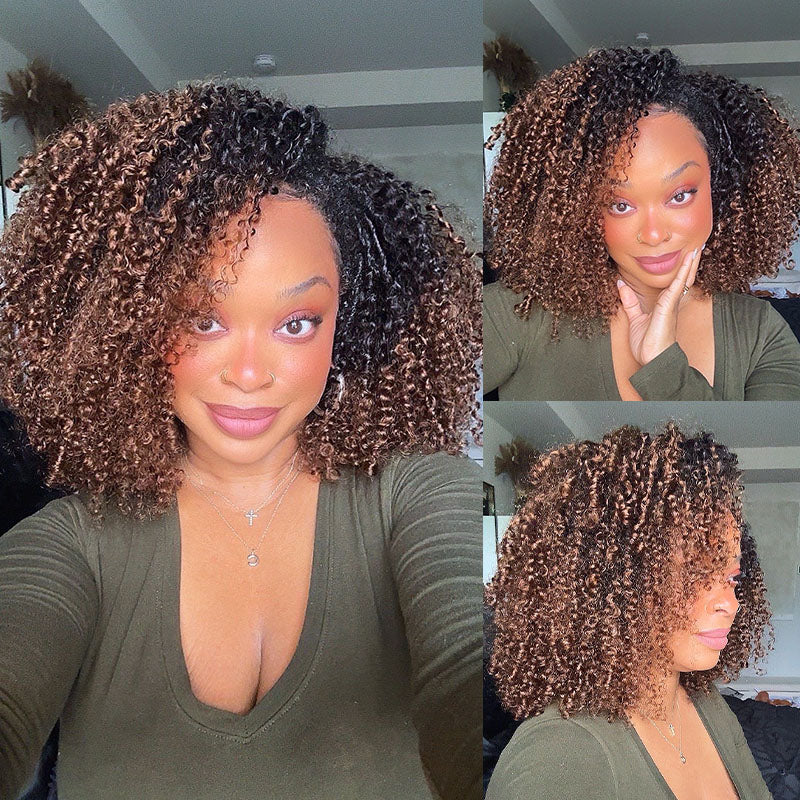 Afro Kinky Curly Ombre Chocolate 4x4/7x5 Pre-Everyhthing & Transparent Lace Wear Go Glueless Wig