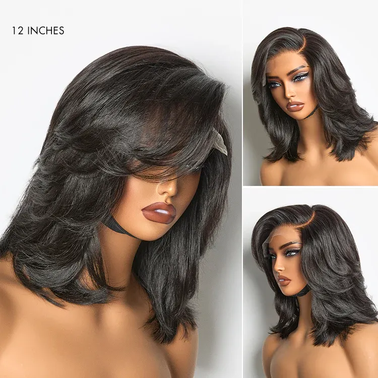 Effortlessly Chic Layered Haircut Wavy Glueless 6x4 Lace Short Wig